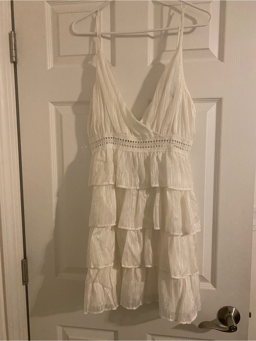 Lulu's White Tiered Crochet-Waist Mini Dress